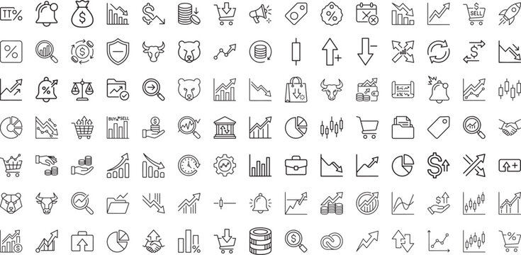 Comprehensive set of trading charts and financial growth symbols
