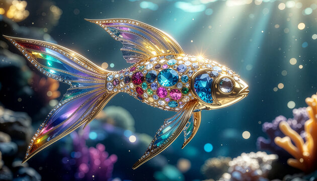 Beautiful jeweled small fish swimming gracefully in a clear underwater scene