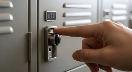 Naklejka premium Hand opening a combination lock on a school locker, security and access concept