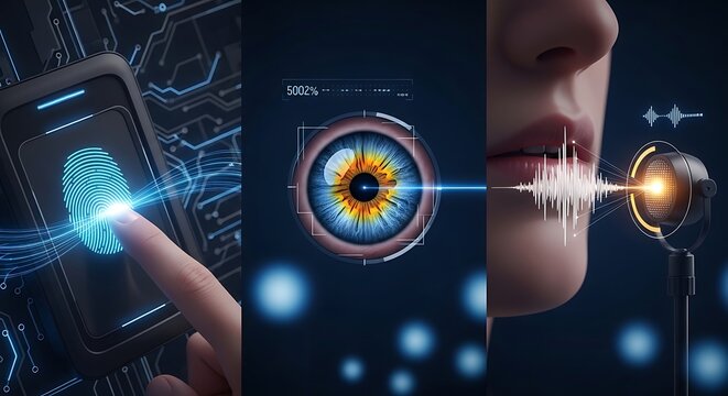 Biometric authentication technology fingerprint iris and voice recognition