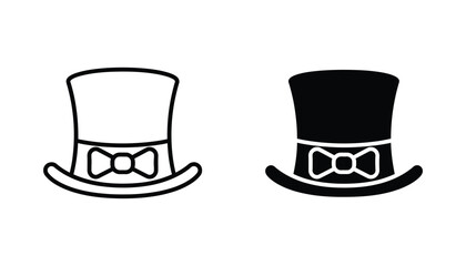 Top hat with bow tie vector icon set in outline and solid black style for formal event or magic show design element © John