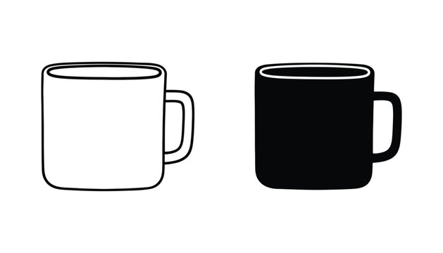 Coffee mug icon set in outline and solid black vector style for cafe and kitchenware branding isolated on white background