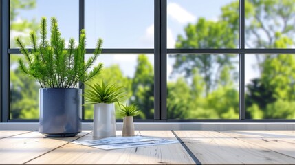 Fototapeta premium Bright and Airy Indoor Plant Arrangement with Greenery and Natural Light by Window