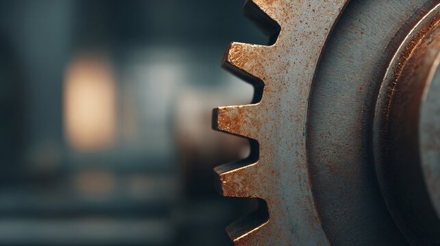 Industrial gear mechanism with grease buildup close-up view soft cinematic lighting in manufacturing environment