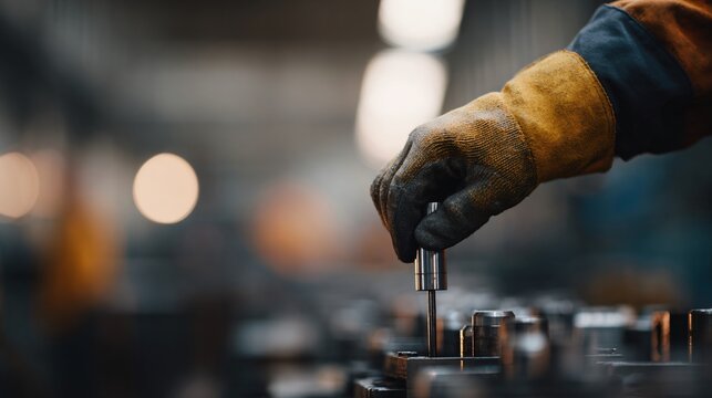 Mechanical assembly action workshop close-up image industrial environment focused view precision engineering