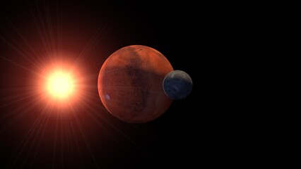  Planet mars with it moons Phobos. 3d illustration © Wublie