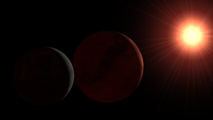  Planet mars with it moons Phobos. 3d illustration © Wublie