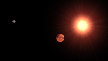  Planet mars with it moons Phobos. 3d illustration © Wublie