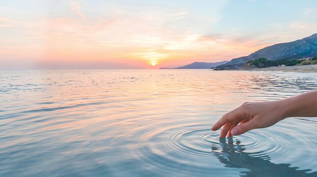 A fantastical scene : The ripples created when a female dipped her hand in the pond seemed to spread all the way to the sea,giving her a sense of liberation