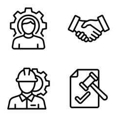 Obraz premium Business and legal icons with hard hat check mark line art handshake agreement document business management