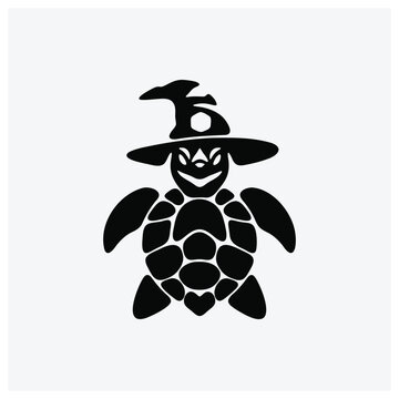 Cute wizard turtle silhouette illustration