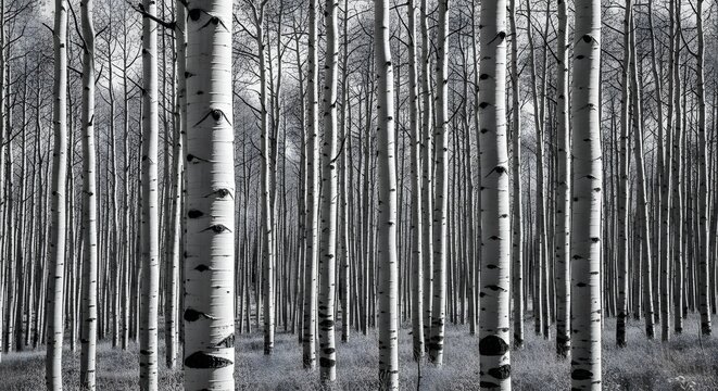Striking Black and White Aspen Tree Forest Landscape.