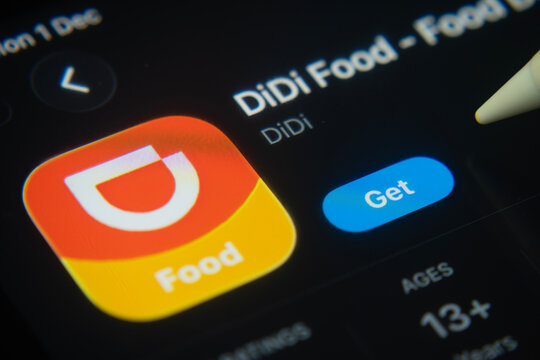 Dhaka, Bangladesh- 01 Dec 2025: A close-up of the DIDi Food app icon in the App Store on an iPad screen.