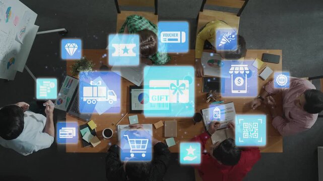 Digital gift card icons show e-commerce, payment, and digital gift card redemption. Digital gift card supports online shopping, secure payment, and customer loyalty programs. Funnel