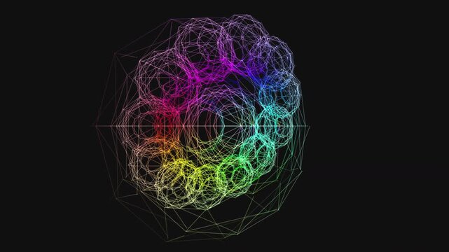 Premium 4K seamless loop of nested Platonic solids Manipura solar plexus sacred geometry unfolding in a cinematic iridescent void. Ideal for VJ sets, trance visuals, meditation, and yoga studios.
