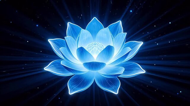 Blue glowing lotus flower in space