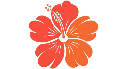 Obraz premium Vibrant red and orange hibiscus flower illustration with a prominent pistil and stamens on a white background.