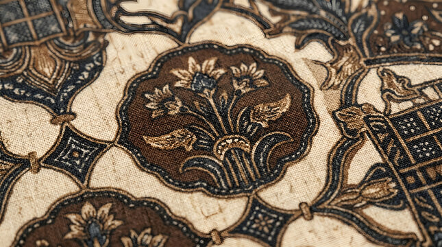 Close-up batik fabric texture, ideal for background, textile design, and cultural visuals.
