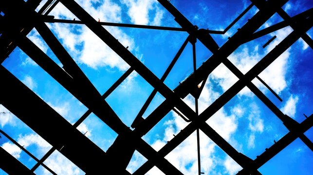 girder. Steel frame structure in progress at an industrial site, highlighting modern construction. real-estate listings.