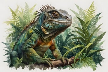 Fototapeta premium Iguana in a tropical rainforest setting