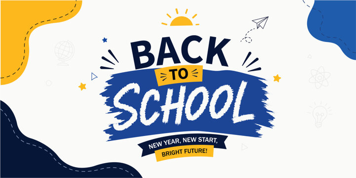Back to School: A cheerful graphic design announcing the return to education, featuring playful elements that convey excitement for a fresh academic year.