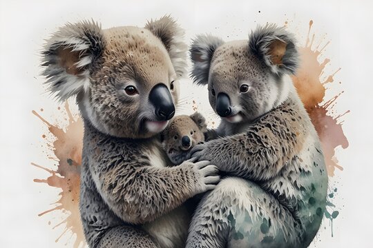 Koalas hugging a baby joey
