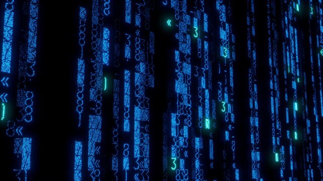 Visionary Array of Numbers Animating Through frame. Blue Software Development Background. Seamless Loop.