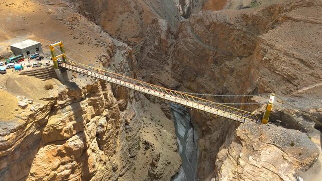 Famous Chicham Bridge aerial landscape, Spiti Valley mountain road India
Suspension bridge in Himalayas, Chicham Bridge drone photography
Scenic drone view of Chicham Bridge and Spiti Valley mountains