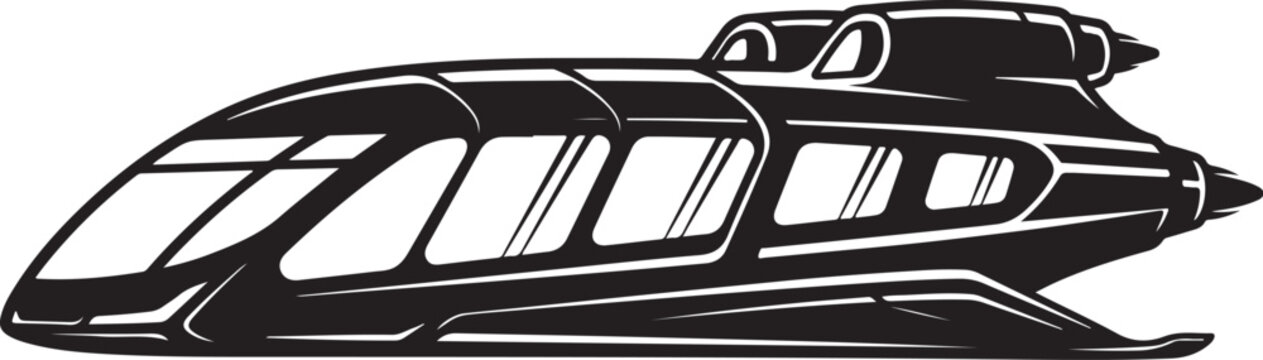 Futuristic Spaceship, Space Shuttle, Black Vector Illustration, Sci-Fi Transportation