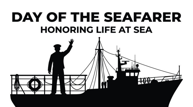 Creative vector graphic illustration honoring the hard work of sailors on the international seafarer day celebration