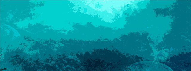 Abstract underwater ocean background, turquoise sea water vector illustration, deep blue marine landscape with coral reef silhouettes and aquatic plants © Sanatçi