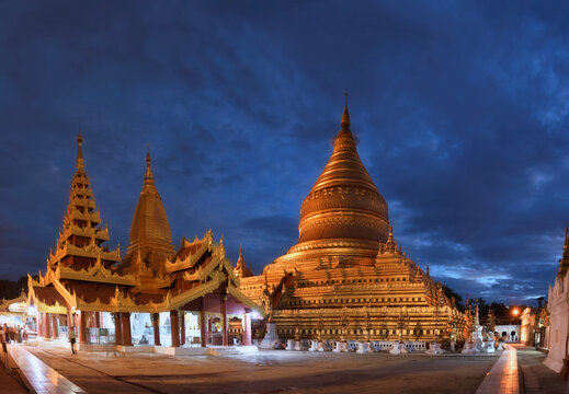 Landscape image of Ancient pagoda with milky way at night in Bag