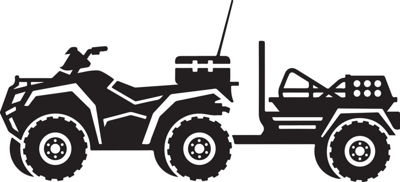 Black ATV, quad bike, off-road vehicle, trailer icon, vector illustration
