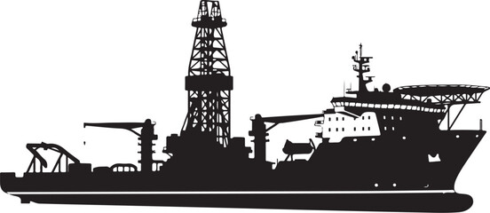Obraz premium Oil rig ship, drilling platform, offshore vessel, black silhouetteffffffffff