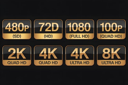 Video resolution icons set with labels