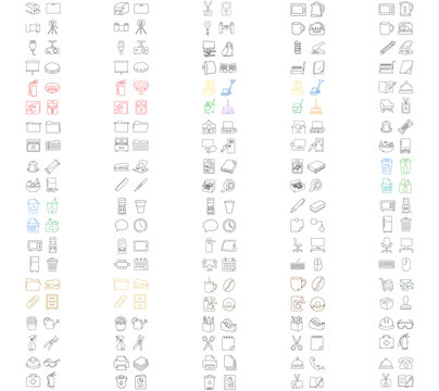 Mega collection of 200 professional office operations and facilities vector icons with editable stroke. Bundle features 50 themed sets for business, security, maintenance, and workplace amenities.