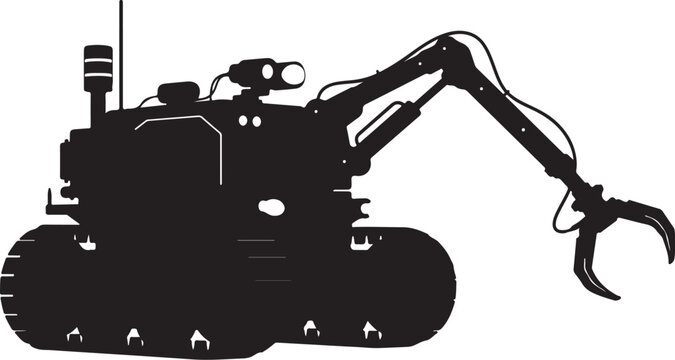 Black silhouette excavator, heavy machinery, construction equipment, industrial icon