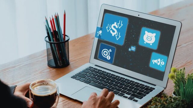 Modern budgeting and financial management icons showing finance, savings, tax, and planning. Budget supports business strategy, budget helps growth, and budgeting ensures financial control. Gist