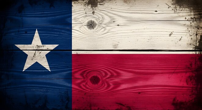 Texas state flag on a rustic wooden background with a weathered texture