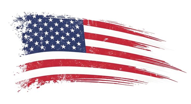 Grunge american flag brush stroke style, waving usa flag with distressed texture