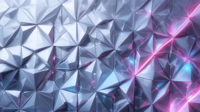 Abstract Silver Geometric Surface with Pink and Blue Light Streaks Video