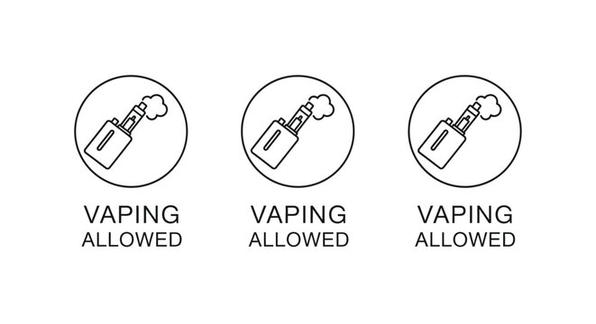 vaping allowed icon set electronic cigarette with smoke cloud symbol