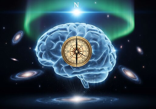 Human brain with digital neural network and glowing light waves, artificial intelligence concept.