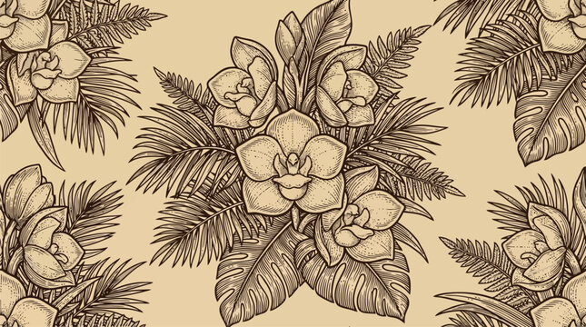 Orchid Flower Pattern Focus On Main Subject.