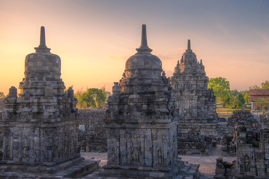 Ancient temple ruins of Sewu candi sewu , an eighth century Mahayana Buddhist temple complex, north of Prambanan, Central Java, Indonesia