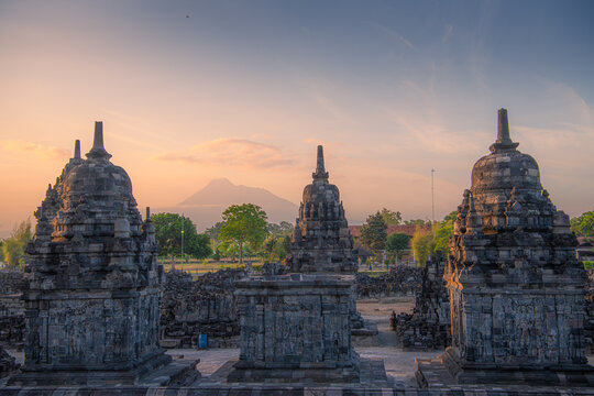 Sewu temple at Prambanan archaeology site in Yogyakarta, Indonesia. Candi Sewu is the second largest Buddhist temple complex in Indonesia