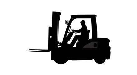 Forklift truck silhouette with operator on white background © Kobita