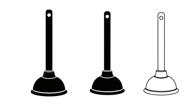 Plunger Silhouettes And Outline On White Background