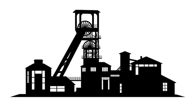 Coal mine silhouette on white background industrial structure