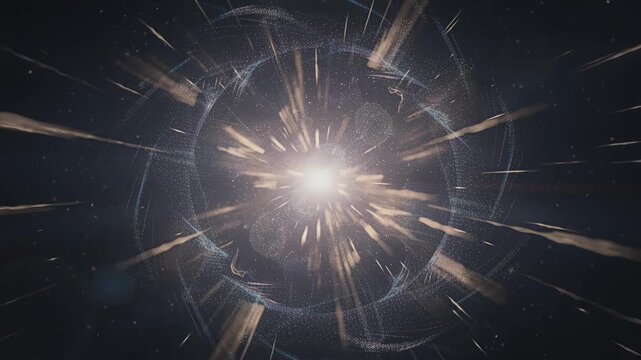 spark circle glow ring electric particle burst in dark background